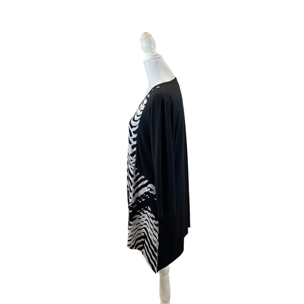 Chico’s‎ Traveler Brand Abstract 3/4 Sleeve Black and White Blouse Chicos Size 1